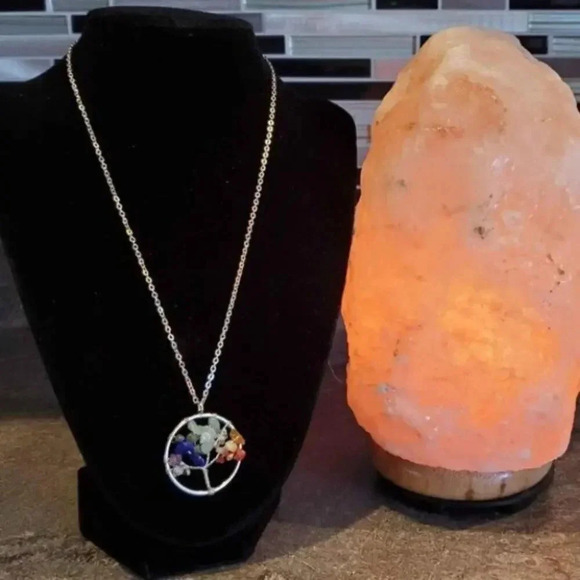Chakra Tree of Life Necklace Wire Wrapped with Stone Chips- Silver - Picture 7 of 8
